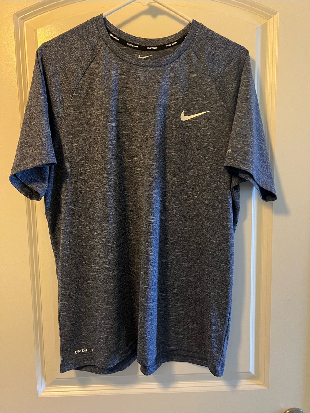 Nike Heathered Navy Short Sleeve Dri-FIT Tee with White Swoosh